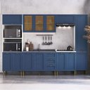 Ver imagem 1 de Cozinha Completa Aurora 305cm Aéreo Portas Vidro Provençal Cor:branco com Azul