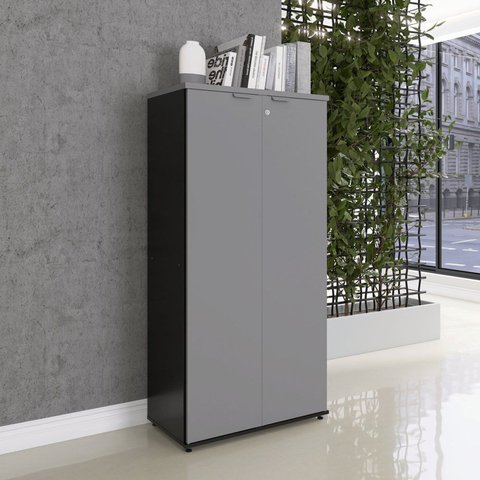 Armário Alto para Escritório com 2 Portas Pivotantes P25 Preto/Grafito