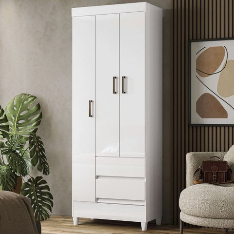 Guarda-roupa Solteiro Fit 3 Portas 2 Gavetas Branco - Santos Andirá