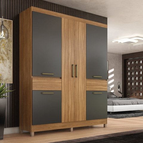 Guarda-Roupa Casal 6 Portas 159,6cm x 201cm Mauá Marrom/Amêndola/Grafito Prime Tx