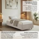 Ver mais imagens de Kit Cama Box Solteiro + Cabeceira Estofada em Madeira Maciça Curva Provençal com Capitonê Bege/Linho