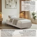 Ver imagem 7 de Kit Cama Box Solteiro + Cabeceira Estofada em Madeira Maciça Curva Provençal com Capitonê Bege/Linho