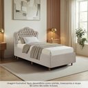 Ver imagem 3 de Kit Cama Box Solteiro + Cabeceira Estofada em Madeira Maciça Curva Provençal com Capitonê Bege/Linho