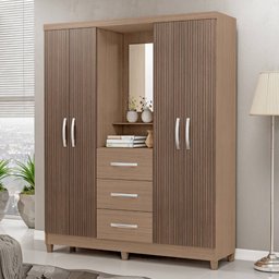 Guarda-roupa Solteiro Capelinha 4 Portas de Abrir sem Espelho e 3 Gavetas Ilhéus Terrano - Mx Móveis - 1