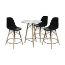 Ver imagem 1 de Conjunto Mesa Bistrô Eames Eiffel Vidro Com 3 Banquetas Pretas De Madeira - Cor: Preto