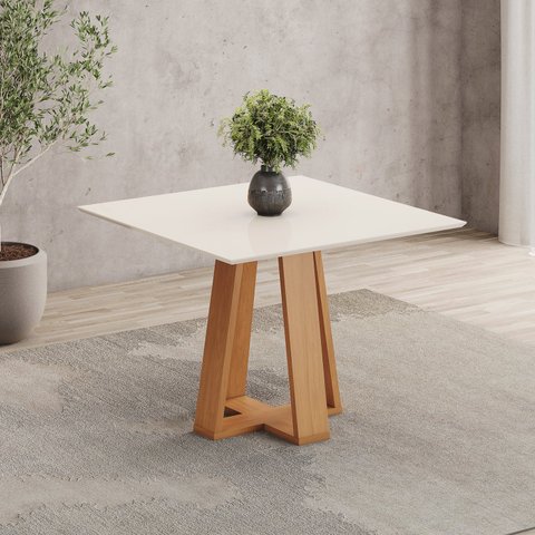 Mesa de Jantar 4 Lugares 90cm Tampo MDF Canto Reto Lisa