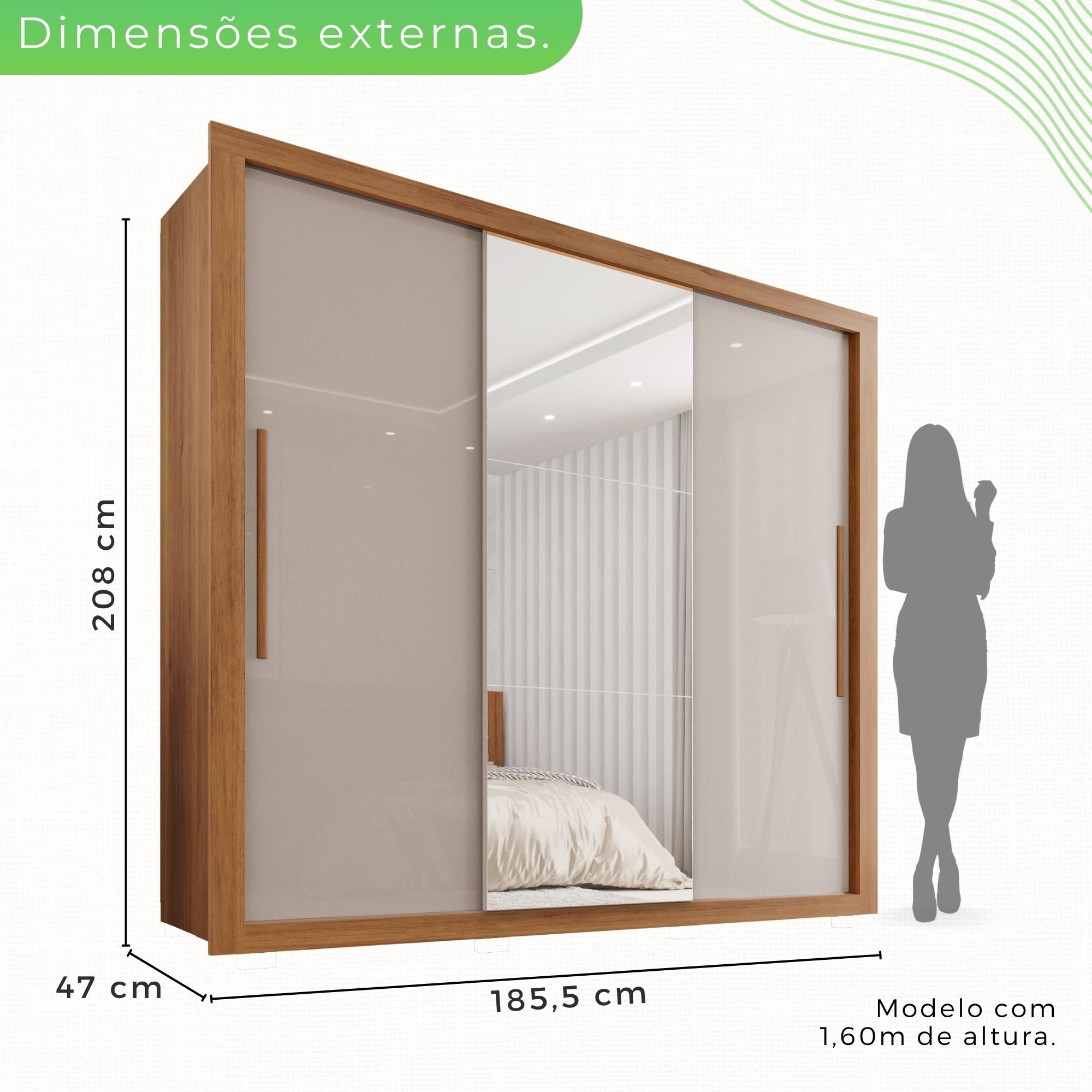 Guarda Roupa Casal 3 Portas com Espelho 4 Gavetas Costa Rica  - 5
