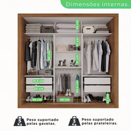Guarda Roupa Casal 3 Portas com Espelho 4 Gavetas Costa Rica  - 4