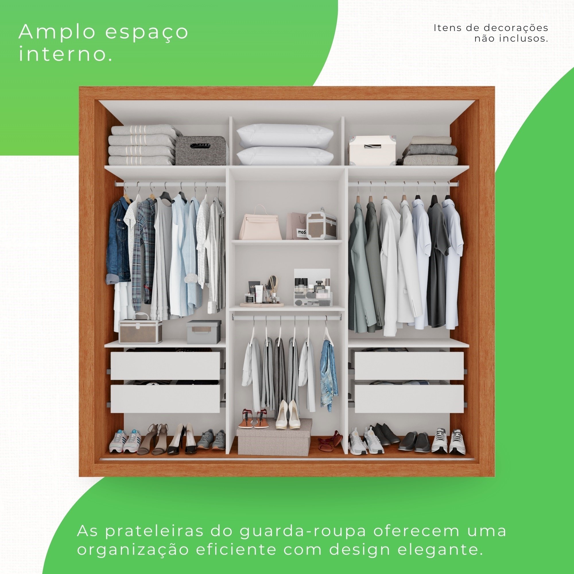 Guarda Roupa Casal 3 Portas Espelhado 4 Gavetas Costa Rica  - 6