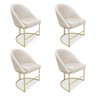 Kit 04 Cadeiras Poltrona de Jantar Bela Linho Bege Base Metálica Industrial Dourado - Pallazio - 1