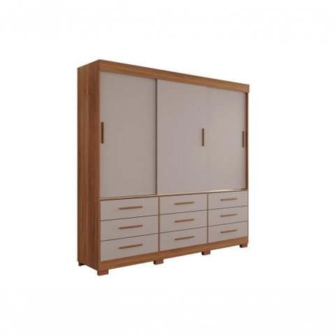 Guarda-roupa New Star 3 Portas 9 Gavetas 1,80 Salleto Cinamomo/off White