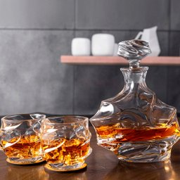 Garrafa Decanter Whisky Licor Conhaque Bourbon Design Norwich Conjunto com 6 Copos - 3