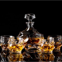 Garrafa Decanter Whisky Licor Conhaque Bourbon Design Norwich Conjunto com 6 Copos - 6