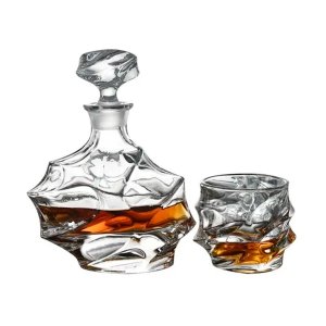 Garrafa Decanter Whisky Licor Conhaque Bourbon Design Norwich Conjunto com 6 Copos