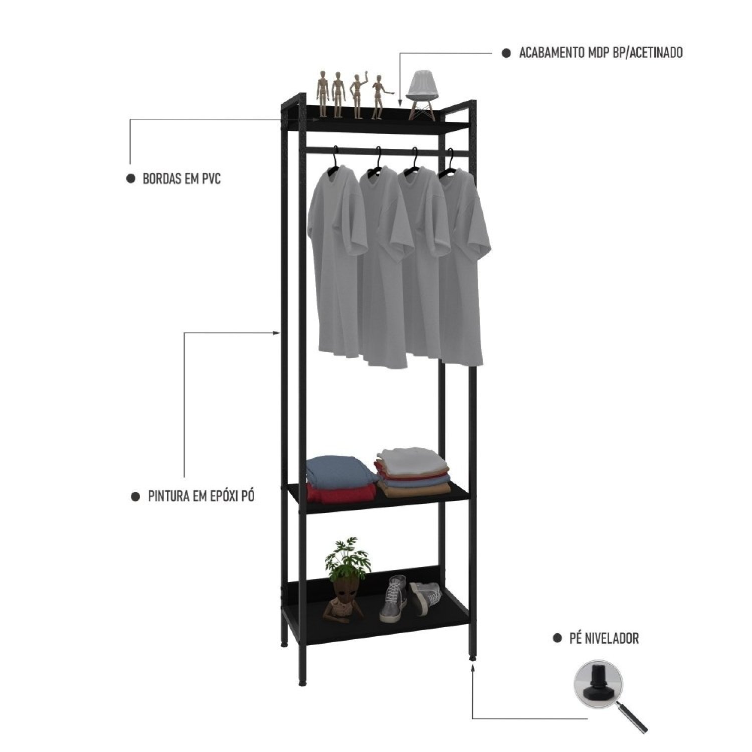 Estante Closet Arara 187x60cm 3 Prateleiras Active Yescasa - 5