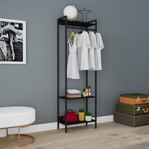 Estante Closet Arara 187x60cm 3 Prateleiras Active Yescasa Preto/Ônix