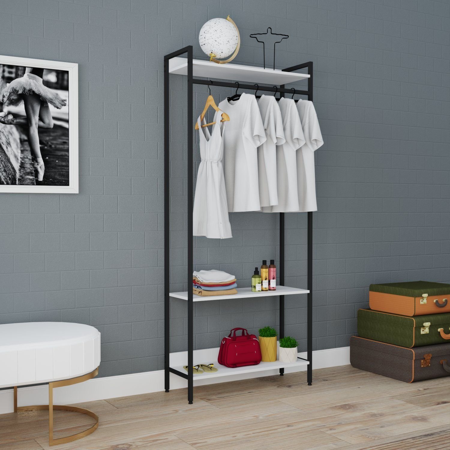 Estante Closet Arara 187x80cm 3 Prateleiras Active Yescasa Marrom