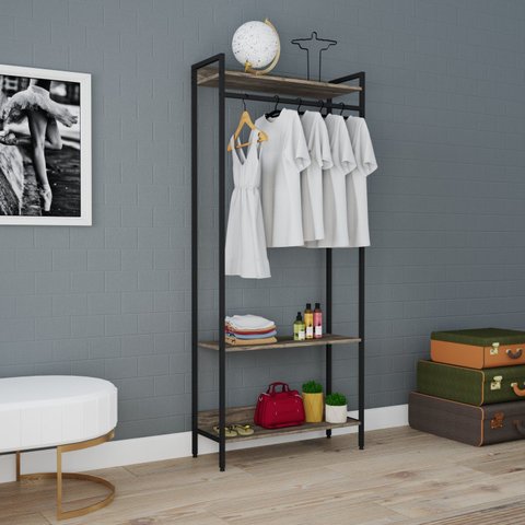 Estante Closet Arara 187x80cm 3 Prateleiras Active Yescasa Marrom/Carvalho Dark/Preto