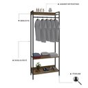Ver imagem 5 de Estante Closet Arara 187x80cm 3 Prateleiras Active Yescasa Marrom/Lâmina Mel/Preto