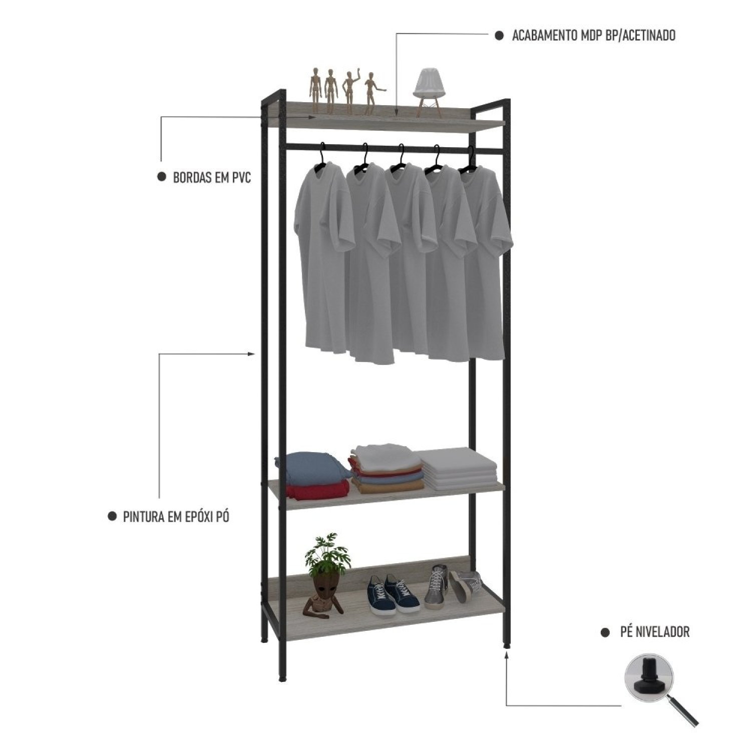Estante Closet Arara 187x80cm 3 Prateleiras Active Yescasa - 5