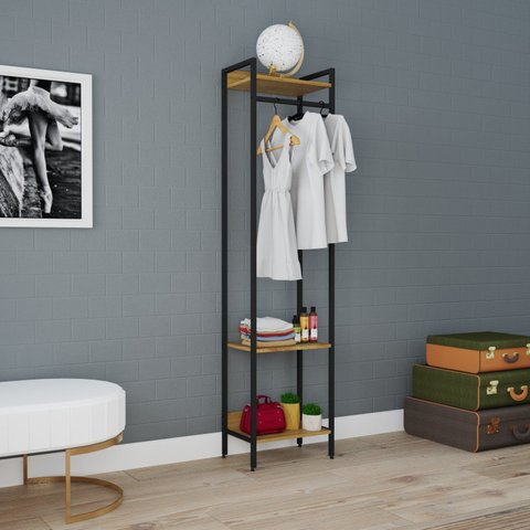 Estante Closet Arara 187x45cm 3 Prateleiras Active Yescasa Marrom/Lâmina Mel/Preto