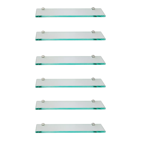 Kit 6 Prateleiras em Vidro Incolor 6mm 10x40cm - Cozinha, Banheiro, Lavanderia, Sala