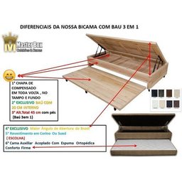Bicama Box Baú 88x188x46 Solteiro 3 em 1 C/ Auxiliar  Sued Pre - 2