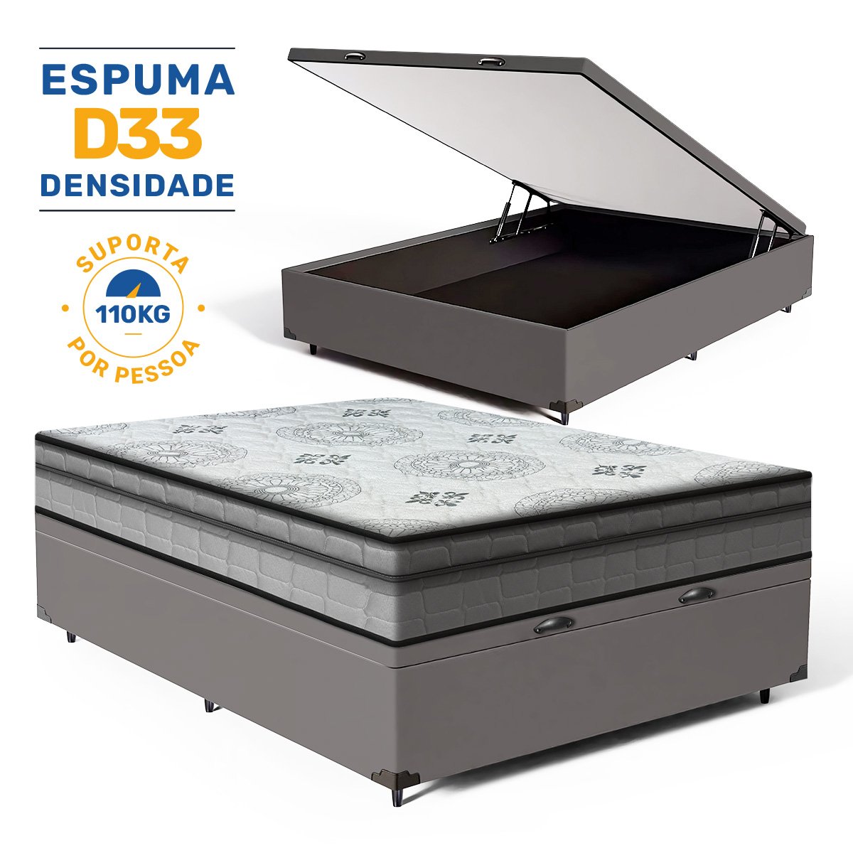 Cama Box Baú com Colchão Espuma D33 Pillow In Anjos Ortosleep Viúva 128x188xx43cm Preto - 2