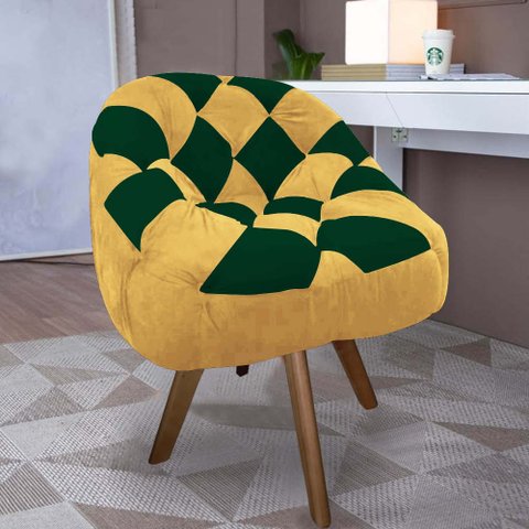 Poltrona Paloma Escritório Sala Giratória Madeira Suede Mostarda e Suede Verde - Dominic Decor