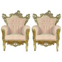 Ver imagem 1 de Kit Par de 2 Poltronas Clássica Rosa com Detalhes Dourado - 126x100x53cm