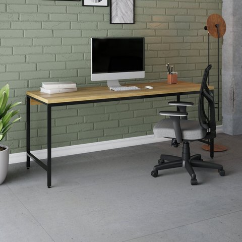 Escrivaninha Mesa Escritório Estilo Diretor Active 180cm Industrial Yescasa Lâmina Mel