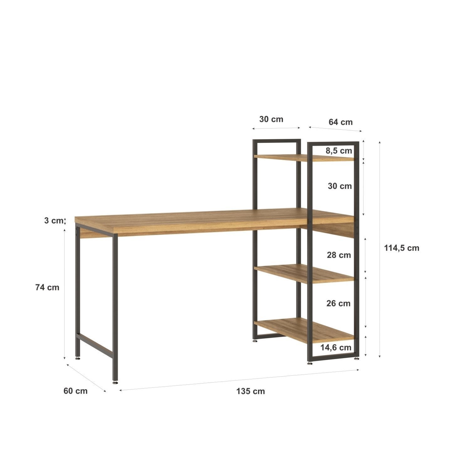 Escrivaninha com Estante 3 Prateleiras Estilo Industrial 135cm Active Yescasa - 3