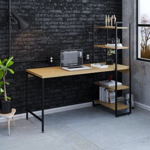 Escrivaninha Mesa Escritório com Estante 4 Prateleiras Estilo Industrial 150cm Active Yescasa