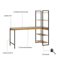 Escrivaninha com Estante 4 Prateleiras Estilo Industrial 150cm Active Yescasa - 6