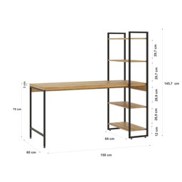 Escrivaninha com Estante 4 Prateleiras Estilo Industrial 150cm Active Yescasa - 4