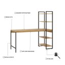 Ver imagem 6 de Escrivaninha Mesa Escritório com Estante Estilo Active 4 Prateleiras 150cm Industrial Yescasa Lâmina Mel Marrom