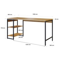 Escrivaninha com Estante Baixa 2 Prateleiras Estilo Industrial 150cm Active Yescasa - 3