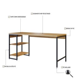 Escrivaninha com Estante Baixa 2 Prateleiras Estilo Industrial 150cm Active Yescasa - 6