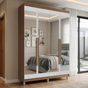 Ver imagem 1 de Guarda-Roupa Solteiro com Pés 4 Portas Batentes com Espelhos Rustic/Branco/Rustic Venus Madesa
