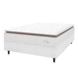 Cama Box Colchão Casal Molas Ensacadas City Pillow Top 138x188x61cm Linho Branco / Bege Hellen - 2