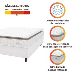 Cama Box Colchão Casal Molas Ensacadas City Pillow Top 138x188x61cm Linho Branco / Bege Hellen - 5
