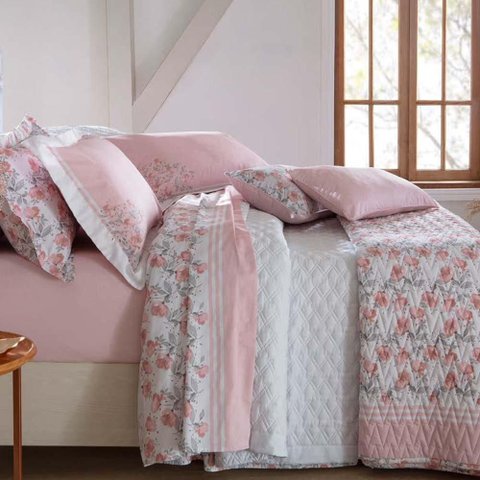 Jogo de Cama King 300 Fios Bliss - Naturalle Fashion Rose/branco