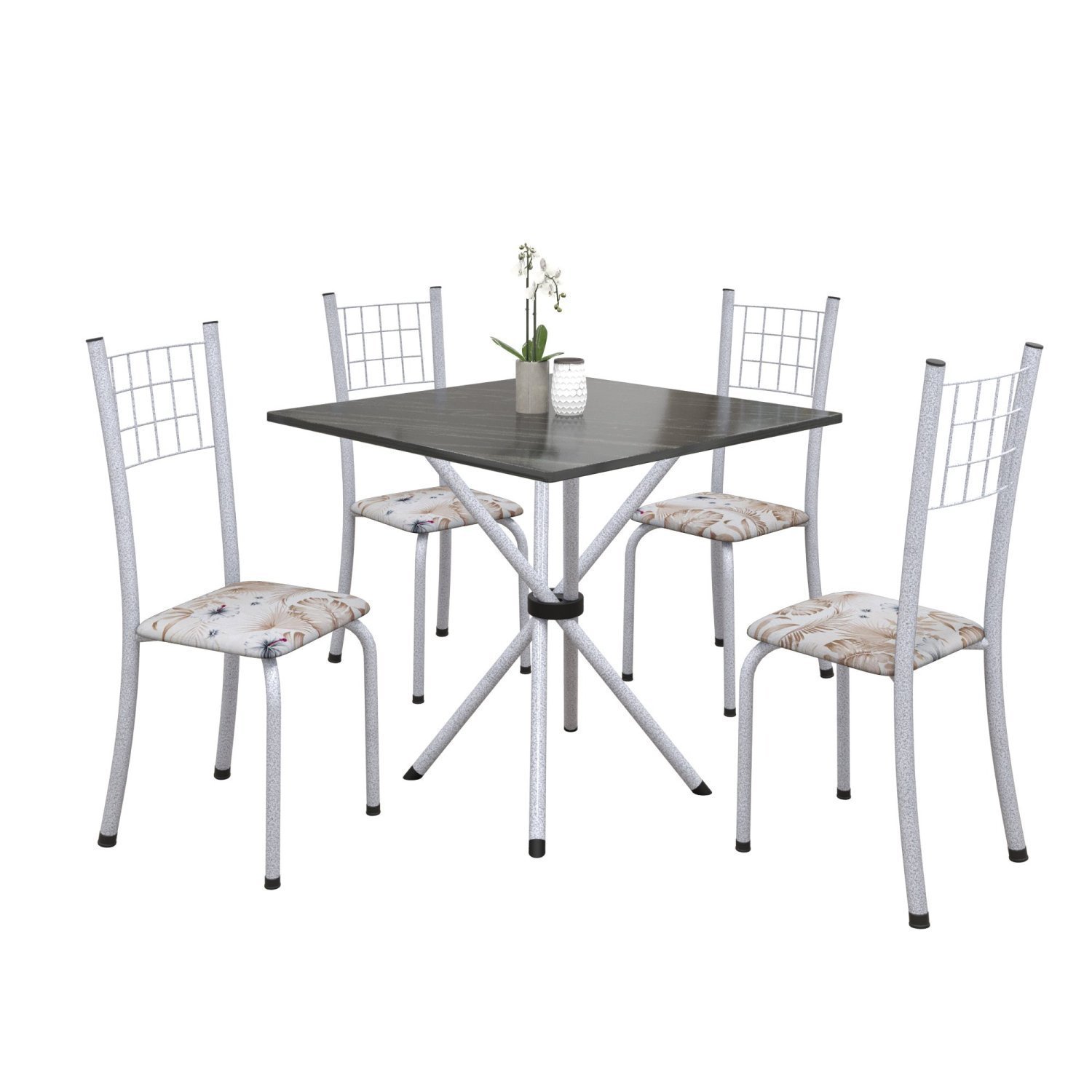 Conjunto de Mesa Tubular 70x70cm Tampo em Ardósia com 4 Cadeiras Dany  - 2