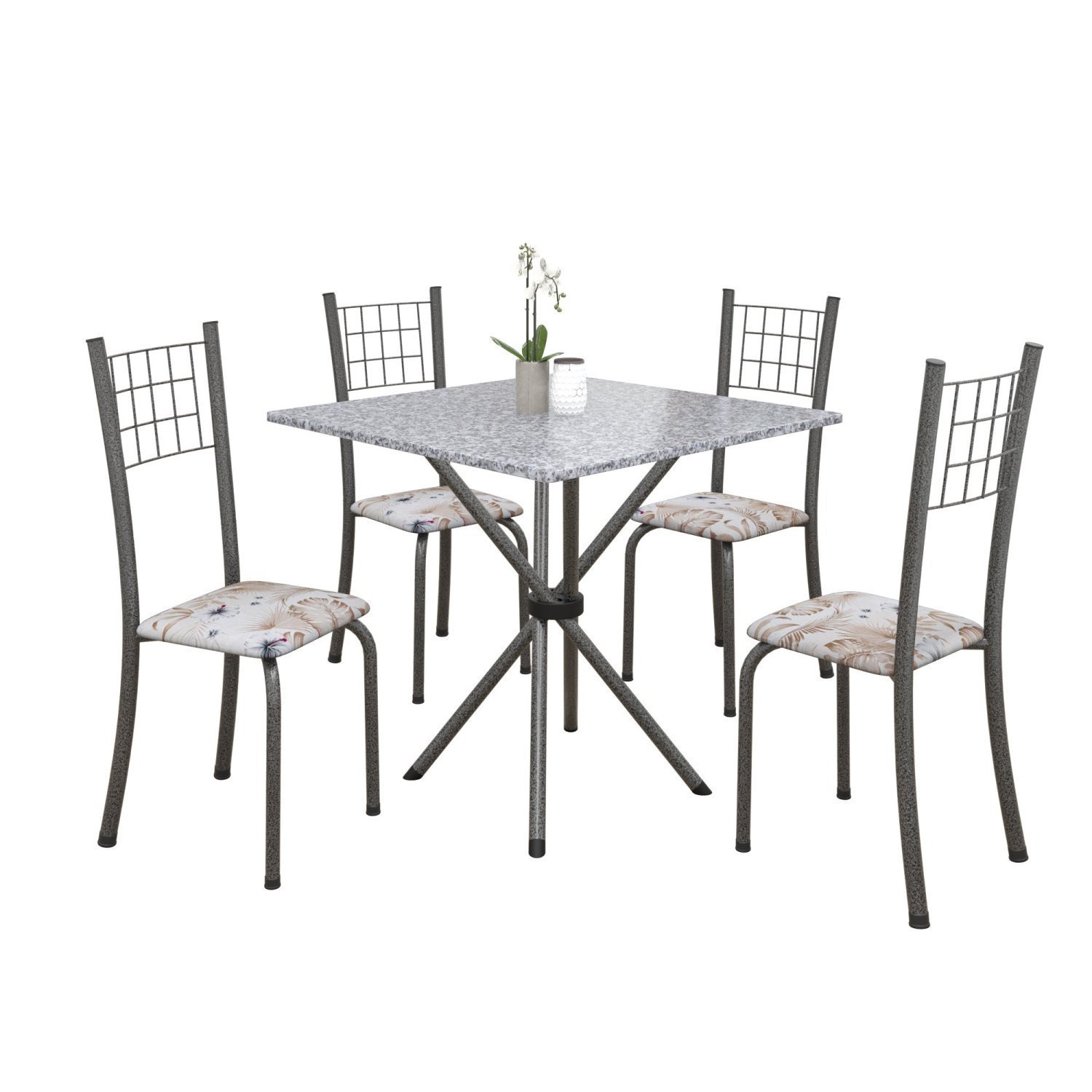 Conjunto de Mesa Tubular 70x70cm Tampo em Granito com 4 Cadeiras Dany  - 2