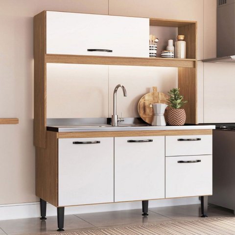 Cozinha Compacta Katy 4 Portas 1 Gaveta Freijó/branco - Irm Móveis