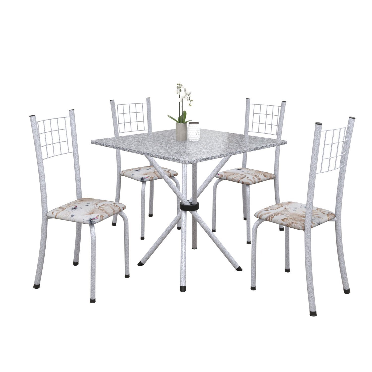 Conjunto de Mesa Tubular 70x70cm Tampo em Granito com 4 Cadeiras Dany  - 2