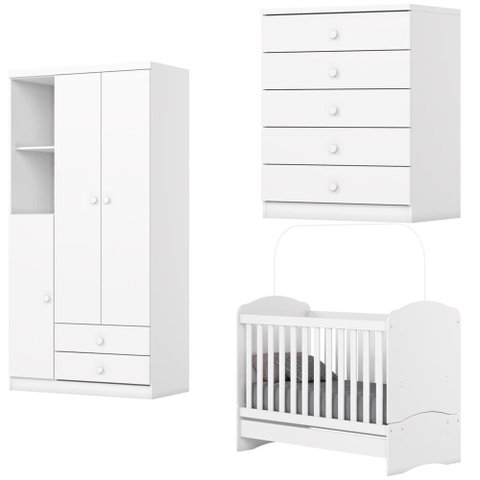 Quarto Infantil 3 Pecas Berco Mini Cama Bala de Menta Branco Henn