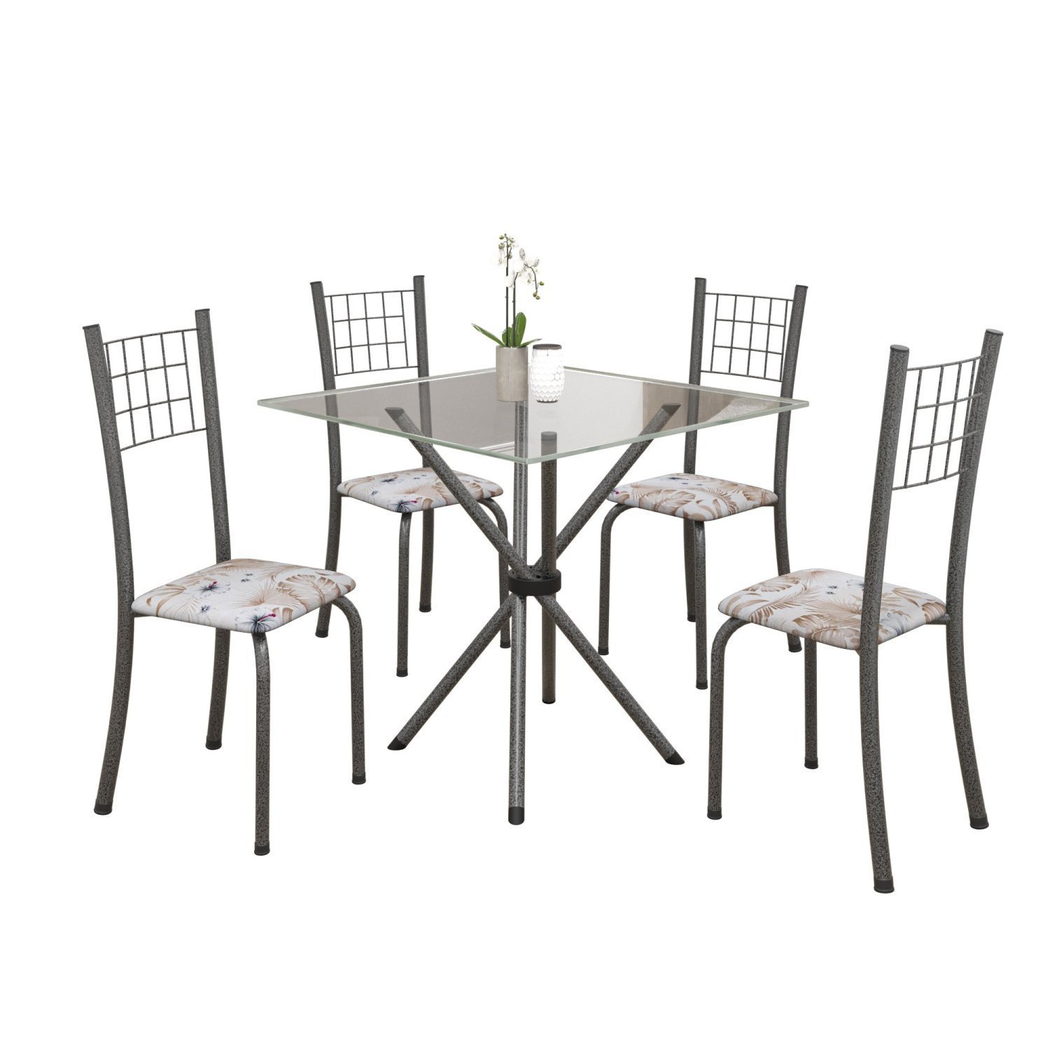 Conjunto de Mesa Tubular 70x70cm Tampo em Vidro com 4 Cadeiras Dany  - 2