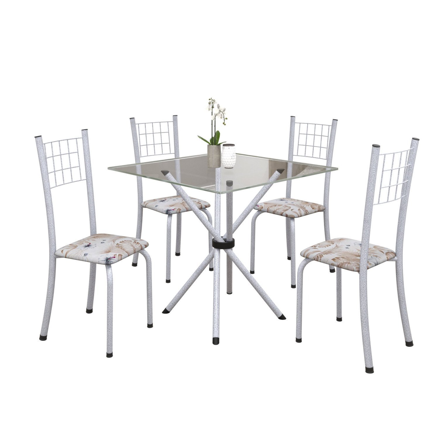 Conjunto de Mesa Tubular 70x70cm Tampo em Vidro com 4 Cadeiras Dany  - 2