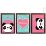 Kit 3 Quadros Decorativos quarto menina Panda Rosa:Tabaco - 1